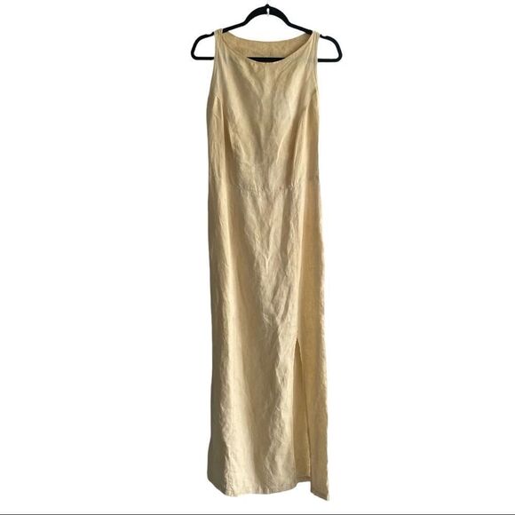 TERRAWARE Mykonos Linen Sleeveless Open Back Maxi Dress Yellow XS - Picture 2 of 9